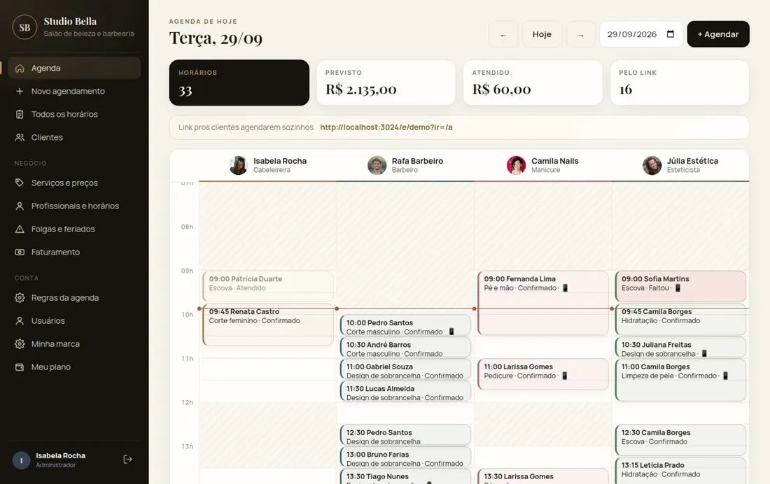 Agenda do estabelecimento