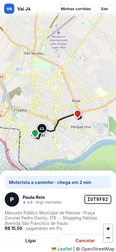 App de corridas: motorista a caminho